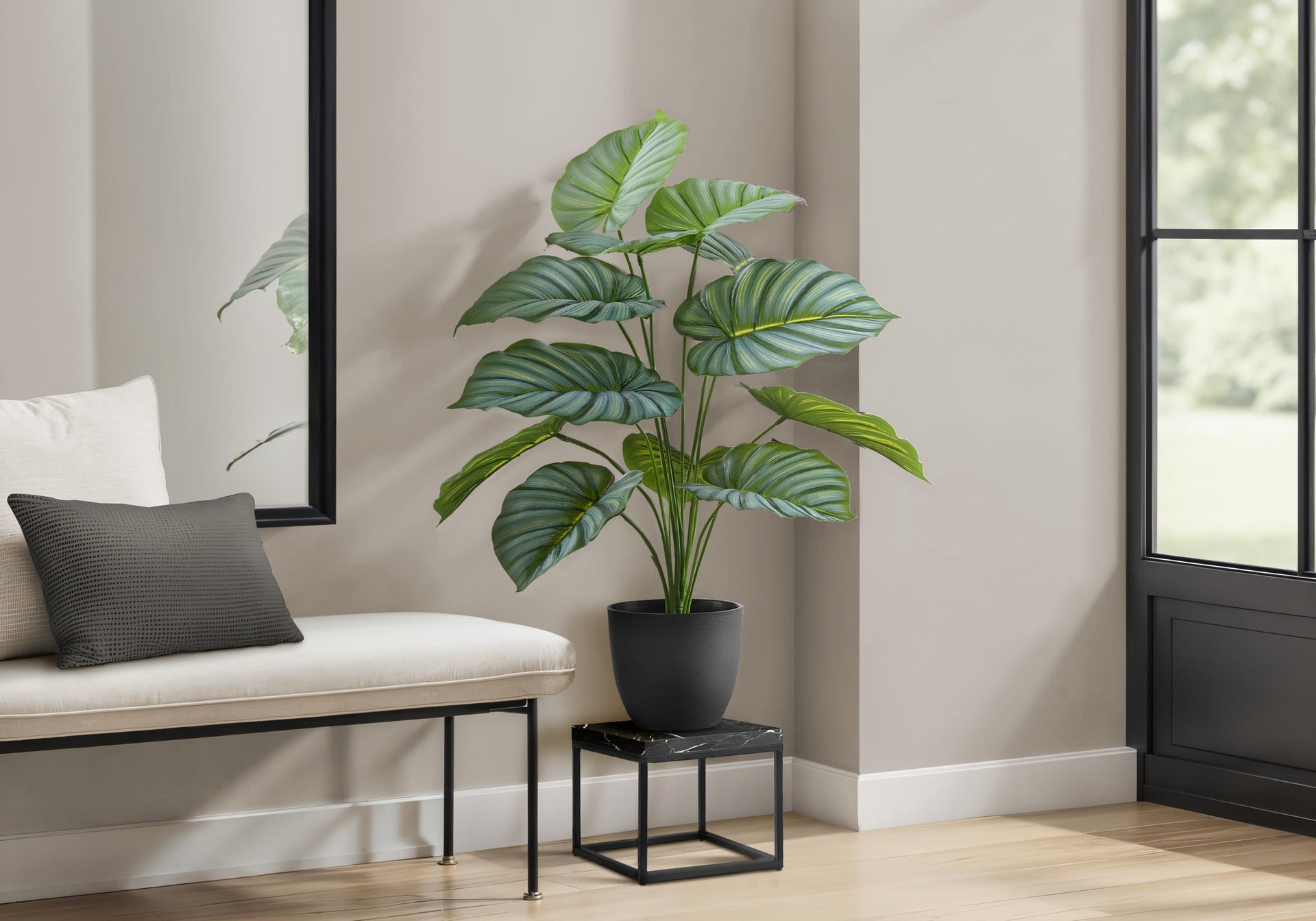 Artificial Plant, 24" Tall, Calathea, Indoor, Faux, Fake, Table, Greenery, Potted, Real Touch, Decorative, Green Leaves, Black Pot