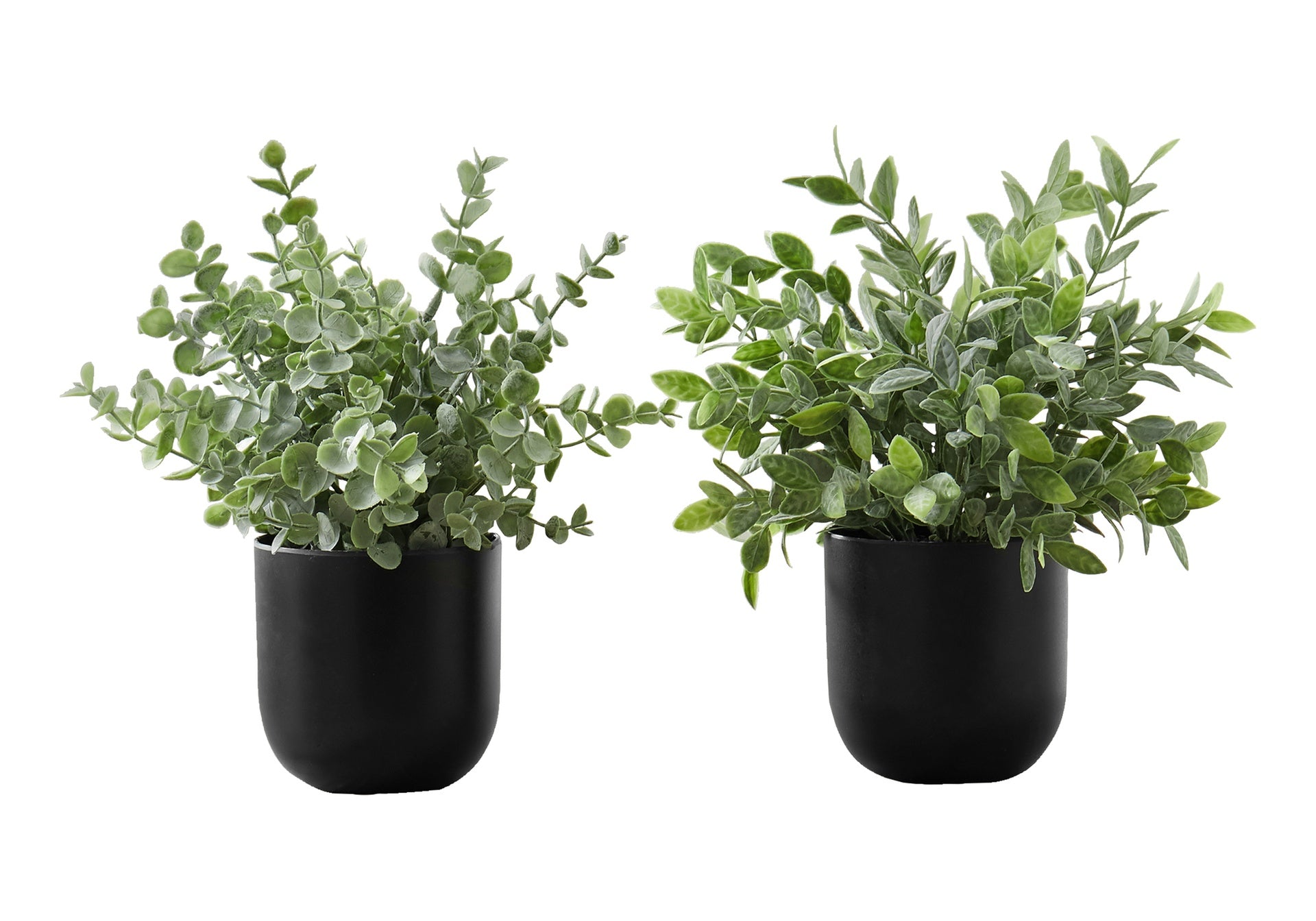 Artificial Plant, 11" Tall, Eucalyptus Grass, Indoor, Faux, Fake, Table, Greenery, Potted, Set Of 2, Decorative, Green Leaves, Black Pots