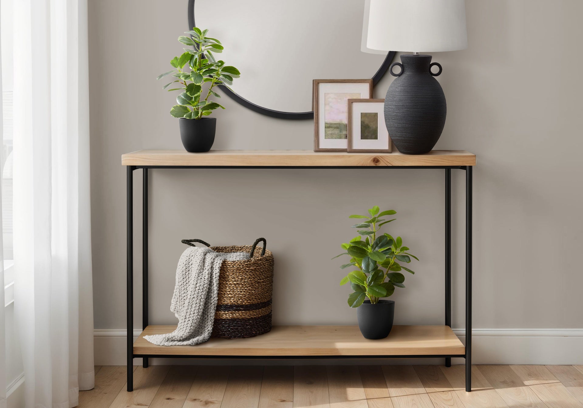 Artificial Plant, 14" Tall, Ficus, Indoor, Faux, Fake, Table, Greenery, Potted, Set Of 2, Decorative, Green Leaves, Black Pots