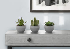 Artificial Plant, 6" Tall, Succulent, Indoor, Faux, Fake, Table, Greenery, Potted, Set Of 3, Decorative, Green Plants, Grey Cement Pots