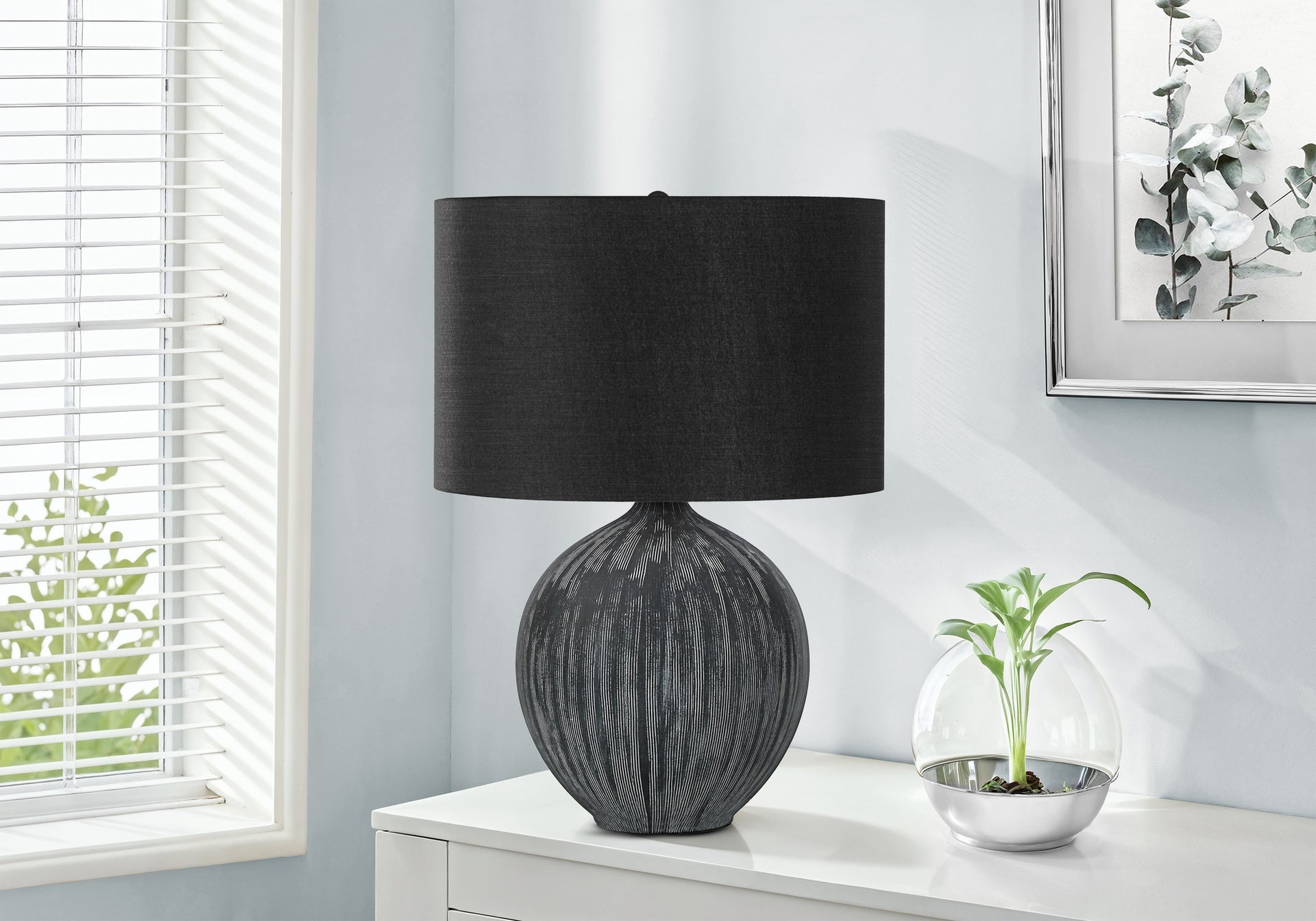 Lighting, 23"h, Table Lamp, Black Ceramic, Black Shade, Contemporary