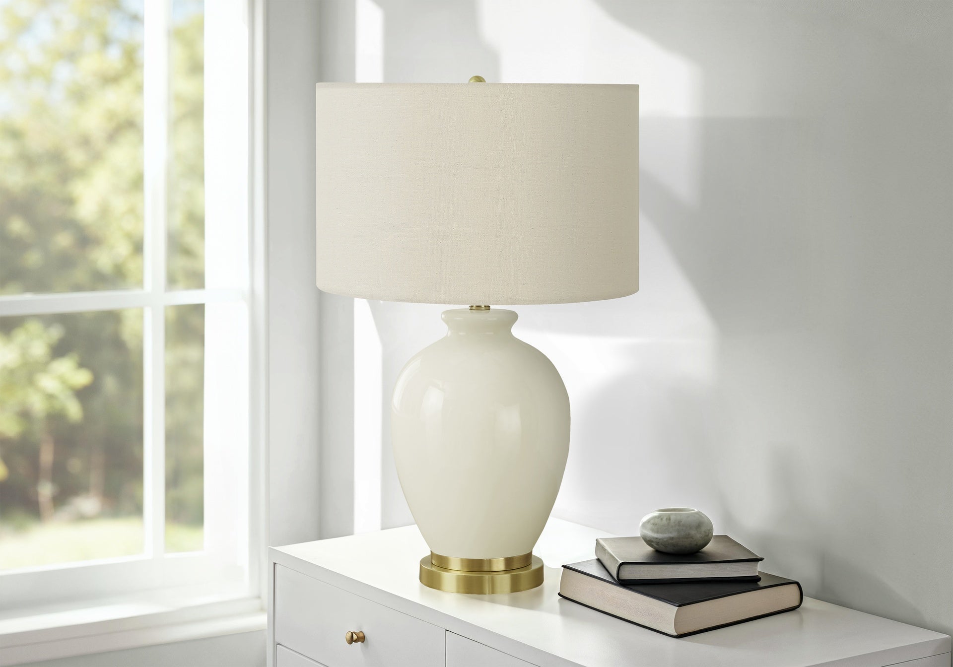 Lighting, 26"h, Table Lamp, Ivory / Cream Shade, Cream Ceramic, Transitional