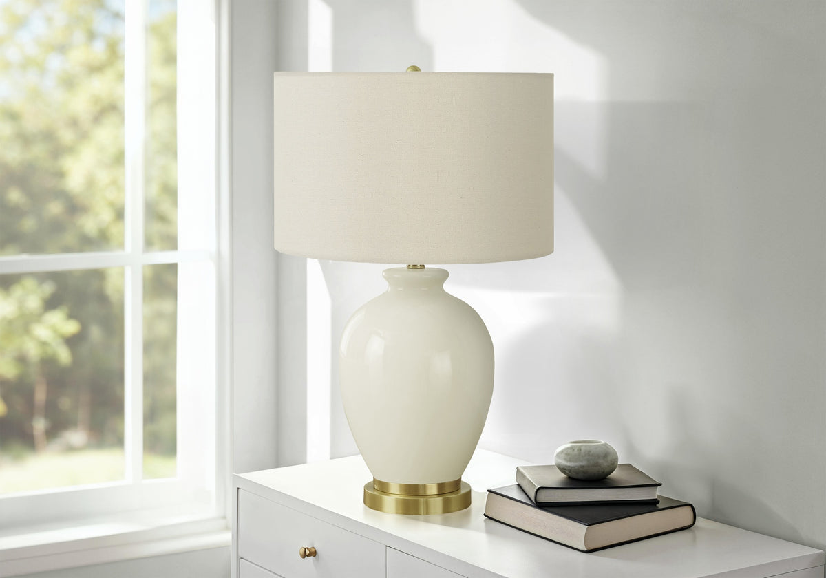 Lighting, 26"h, Table Lamp, Ivory / Cream Shade, Cream Ceramic, Transitional
