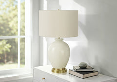 Lighting, 26"h, Table Lamp, Ivory / Cream Shade, Cream Ceramic, Transitional