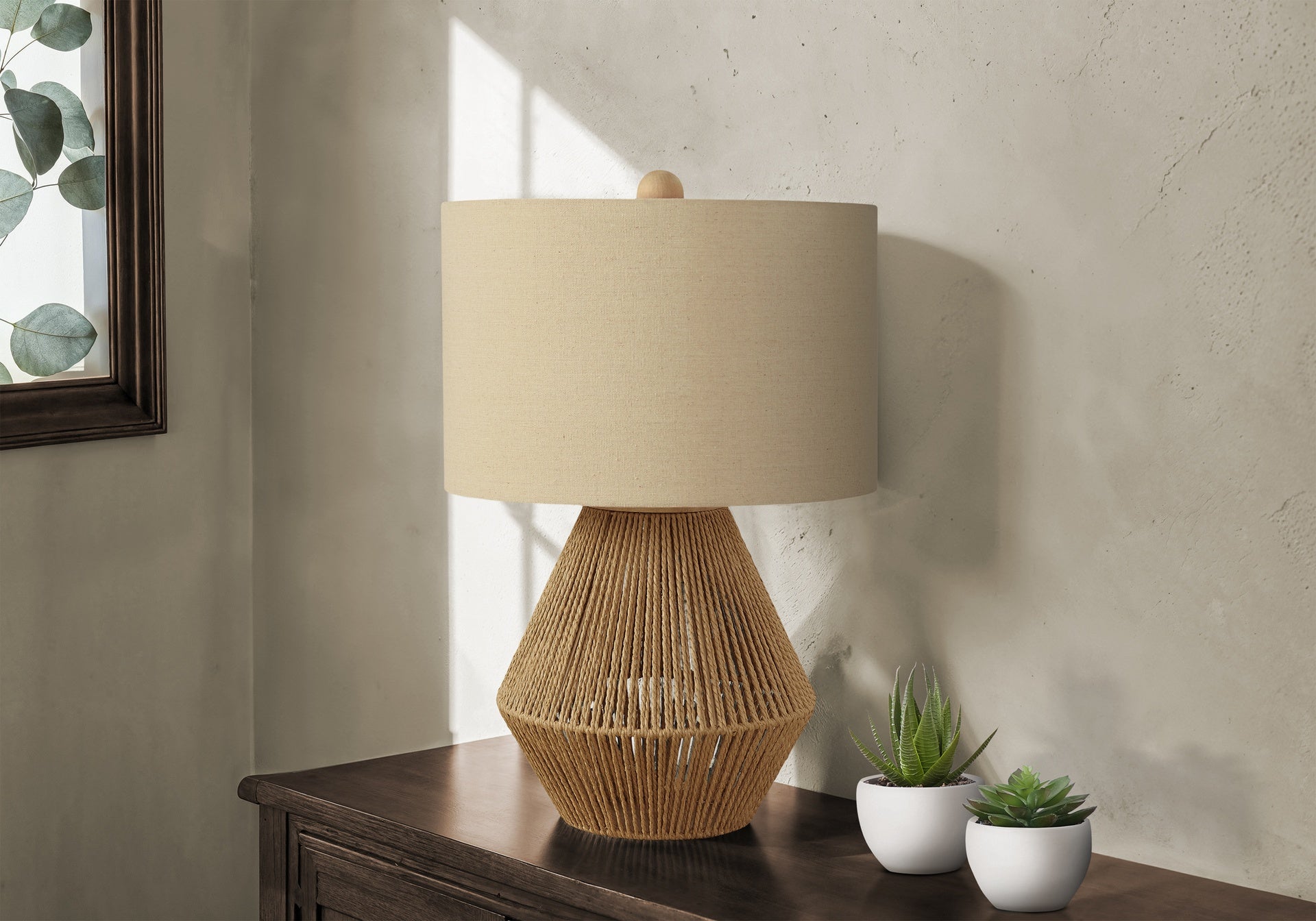 Lighting, 22"h, Table Lamp, Brown Rope, Beige Shade, Transitional