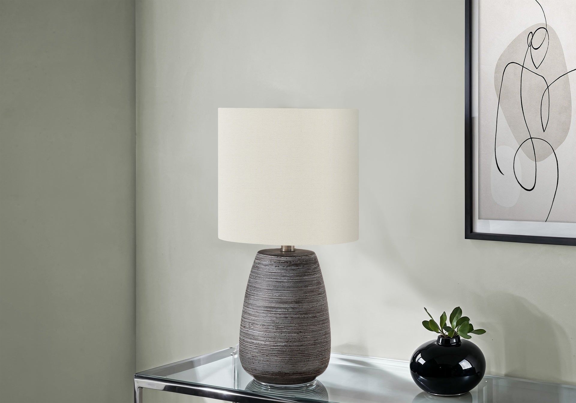Lighting, 19"h, Table Lamp, Grey Ceramic, Ivory / Cream Shade, Contemporary