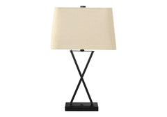 Lighting, 25"h, Table Lamp, Usb Port Included, Black Metal, Beige Shade, Transitional
