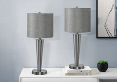 Lighting, Set Of 2, 24"h, Table Lamp, Usb Port Included, Nickel Metal, Grey Shade, Contemporary