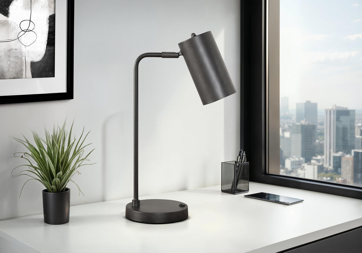 Lighting, 18"h, Table Lamp, Usb Port Included, Grey Metal, Grey Shade, Modern