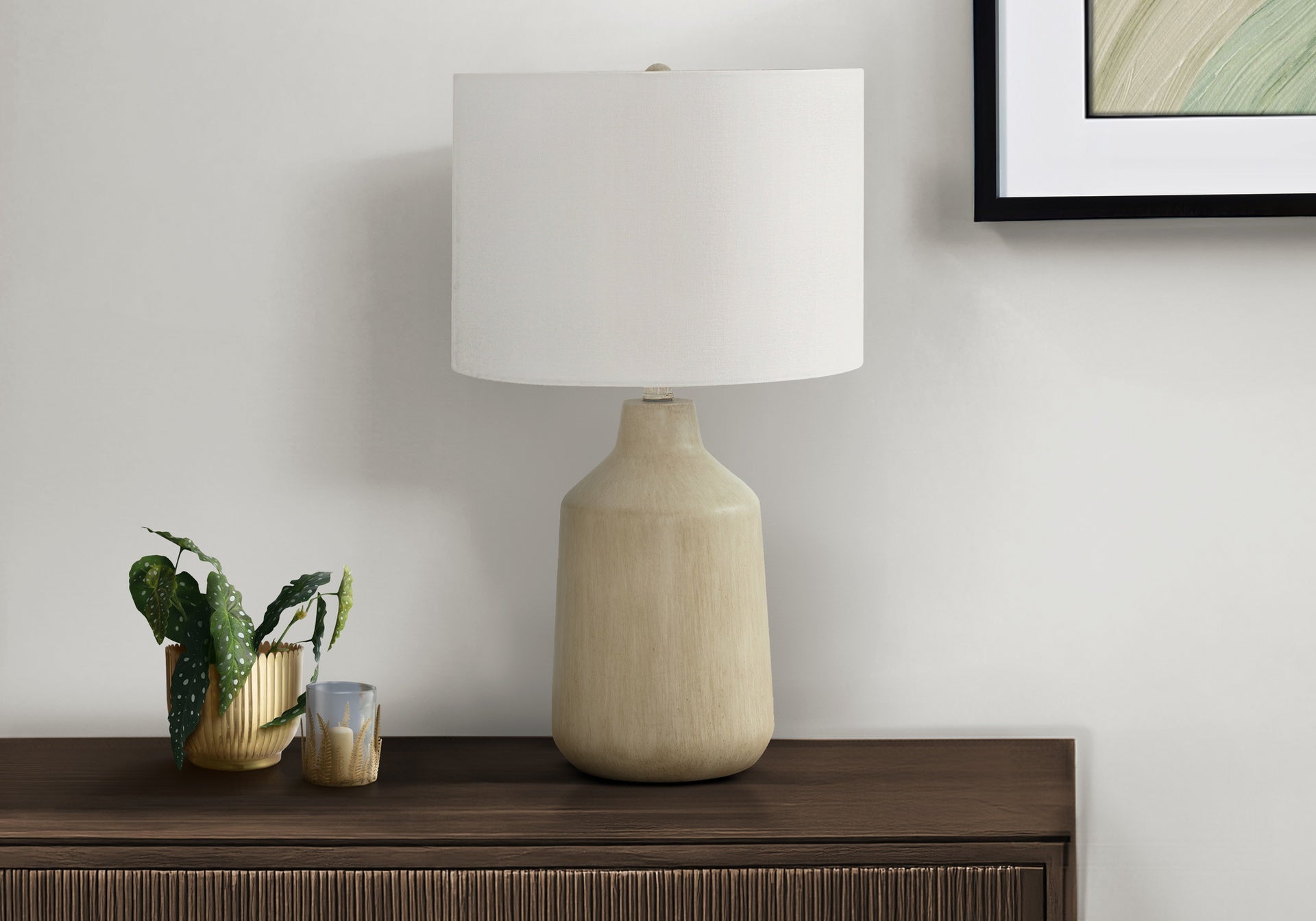 Lighting, 24"h, Table Lamp, Beige Concrete, Ivory / Cream Shade, Contemporary