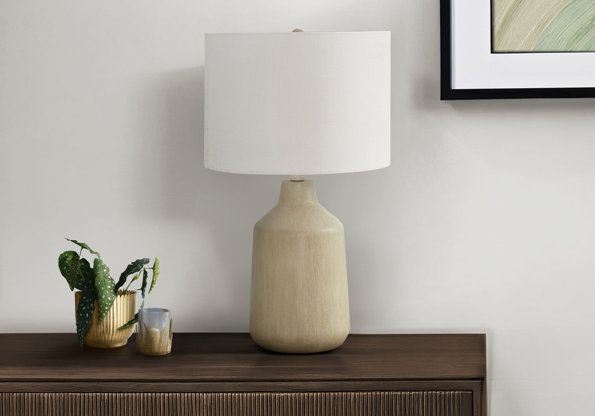 Lighting, 24"h, Table Lamp, Beige Concrete, Ivory / Cream Shade, Contemporary