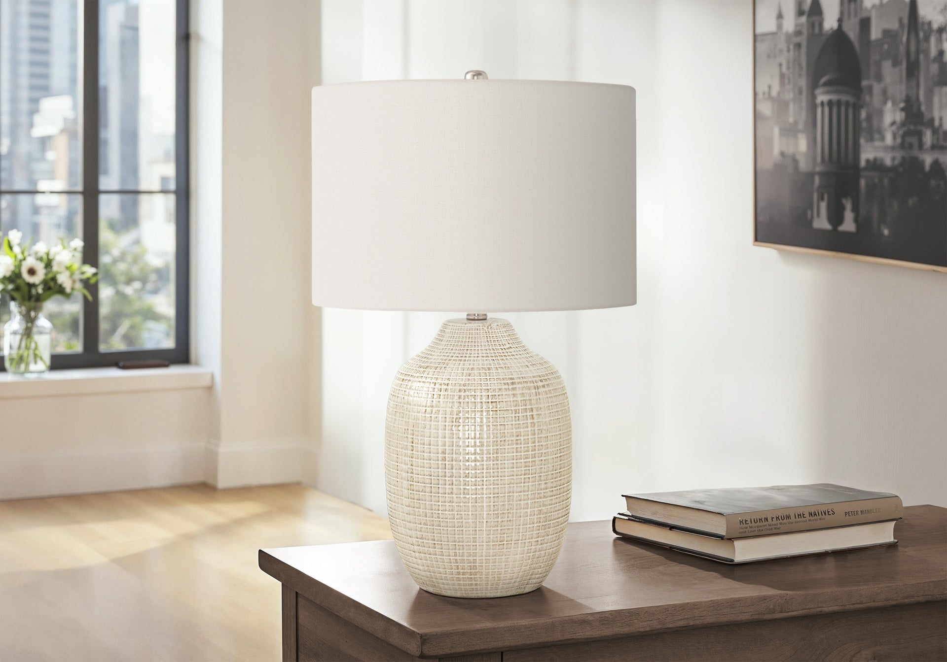 Lighting, 26"h, Table Lamp, Cream Ceramic, Ivory / Cream Shade, Contemporary