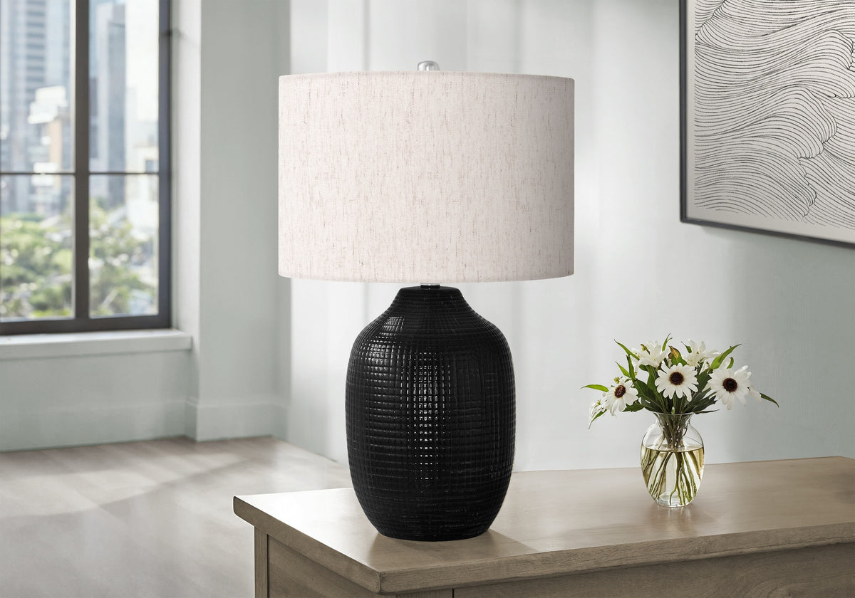 Lighting, 26"h, Table Lamp, Black Ceramic, Ivory / Cream Shade, Contemporary