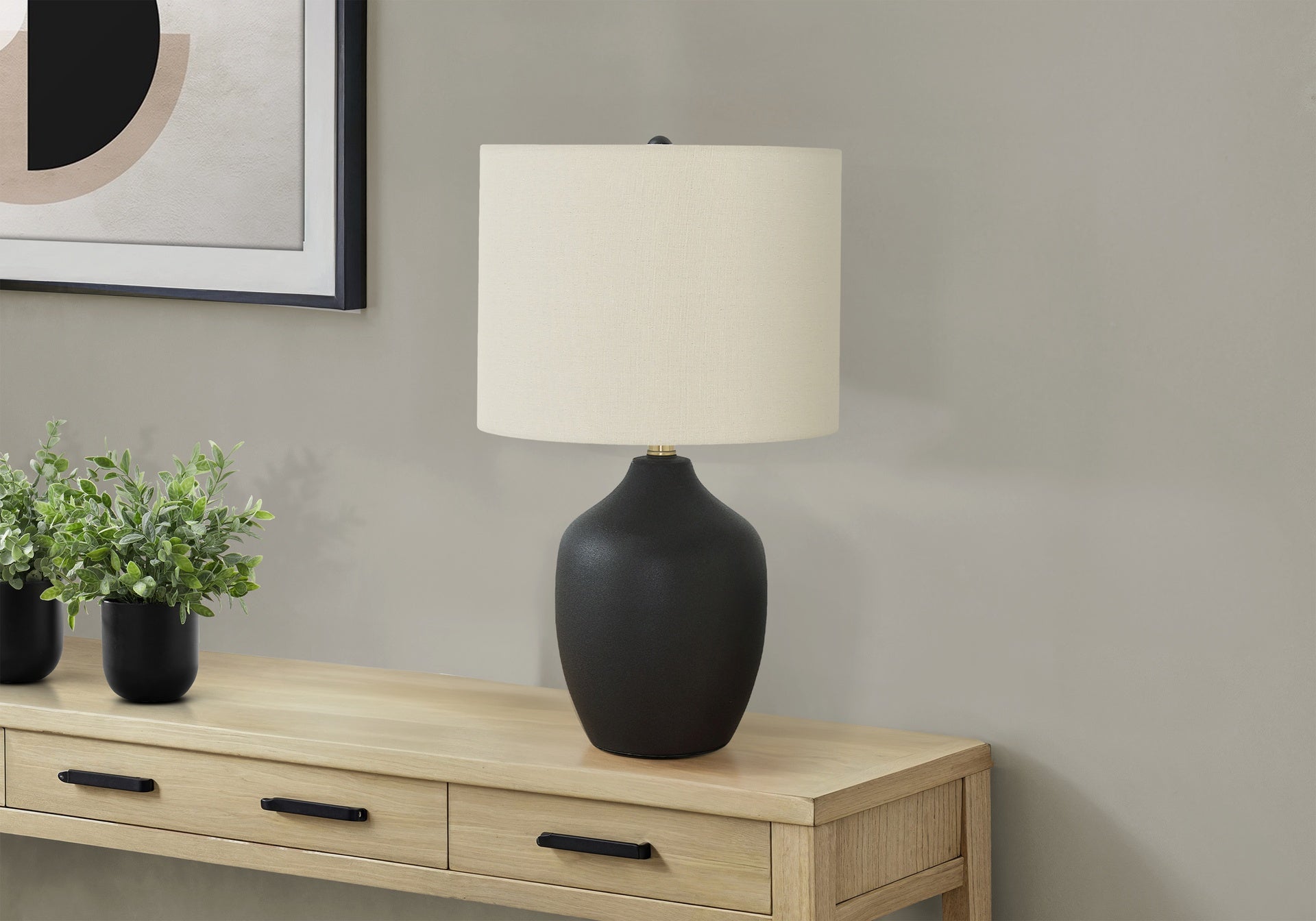 Lighting, 22"h, Table Lamp, Black Ceramic, Ivory / Cream Shade, Transitional