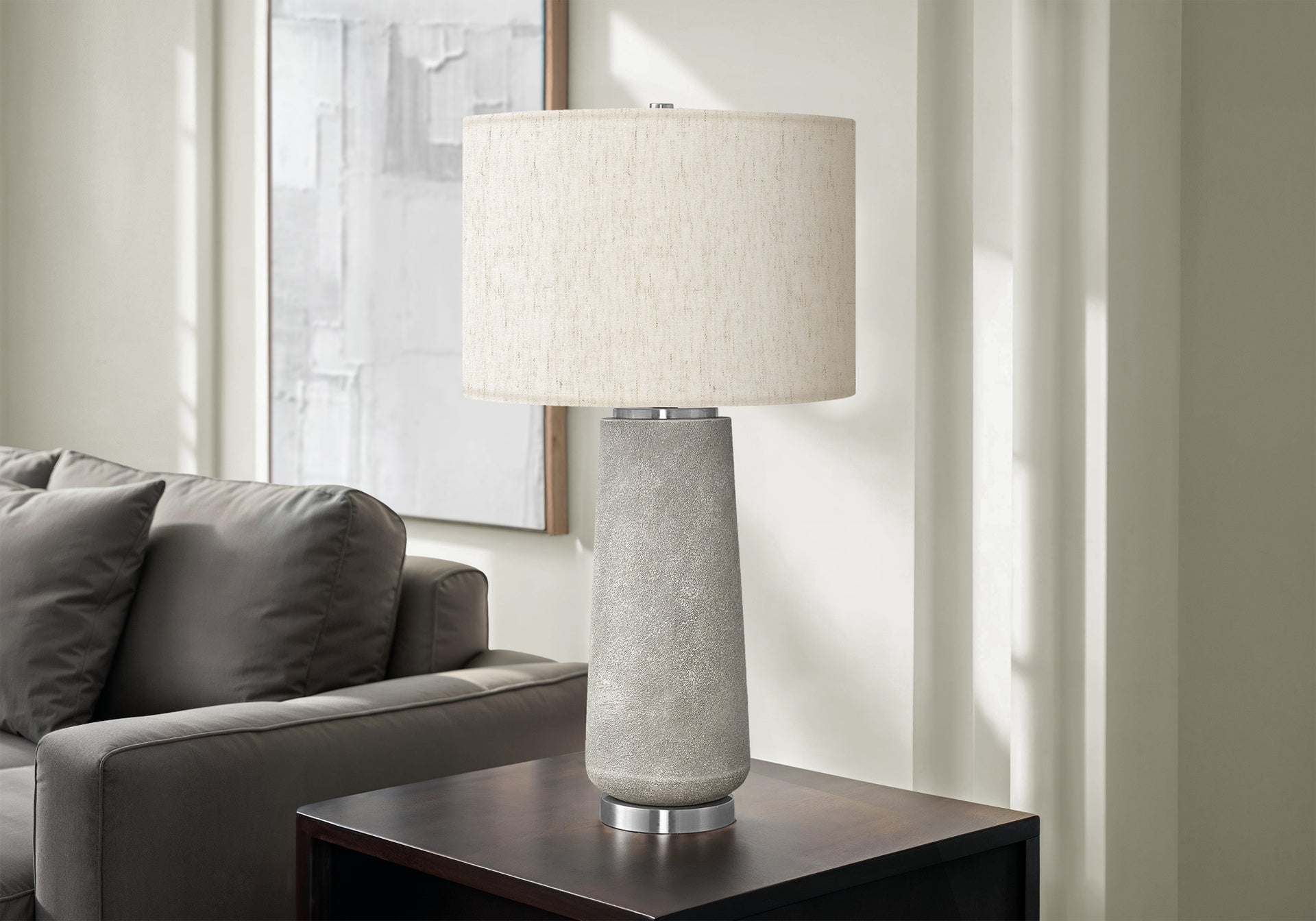 Lighting, 29"h, Table Lamp, Grey Resin, Ivory / Cream Shade, Modern