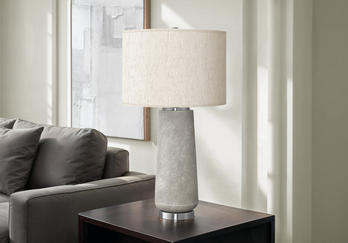 Lighting, 29"h, Table Lamp, Grey Resin, Ivory / Cream Shade, Modern