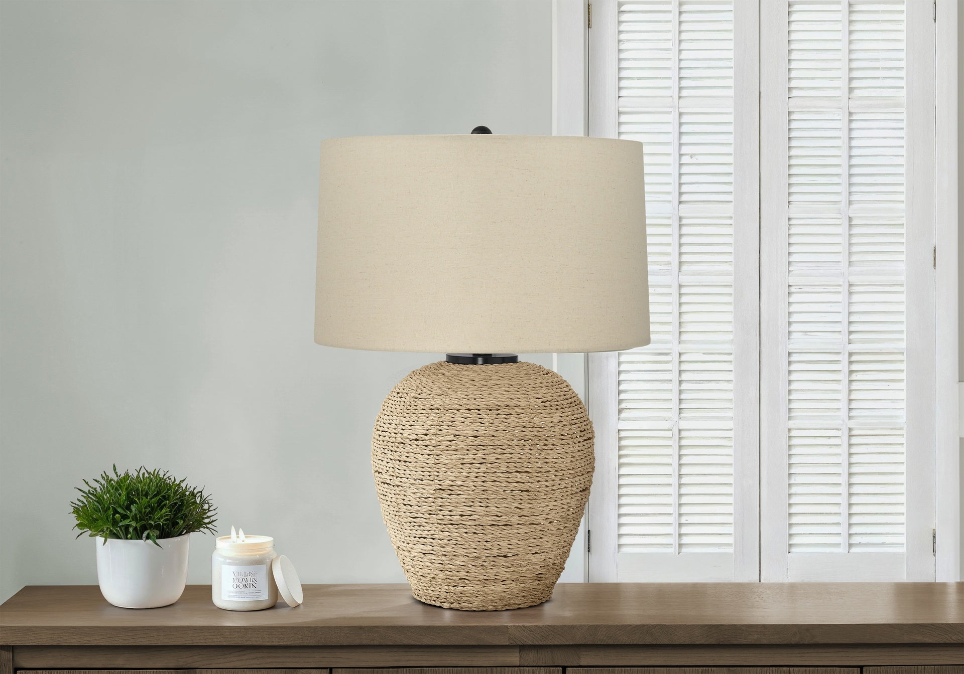 Lighting, 25"h, Table Lamp, Rattan, Beige Shade, Transitional