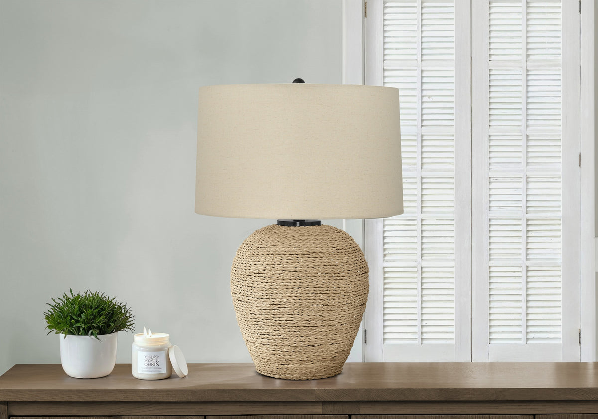 Lighting, 25"h, Table Lamp, Rattan, Beige Shade, Transitional