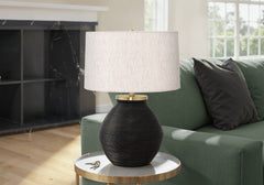 Lighting, 25"h, Table Lamp, Black Concrete, Ivory / Cream Shade, Contemporary