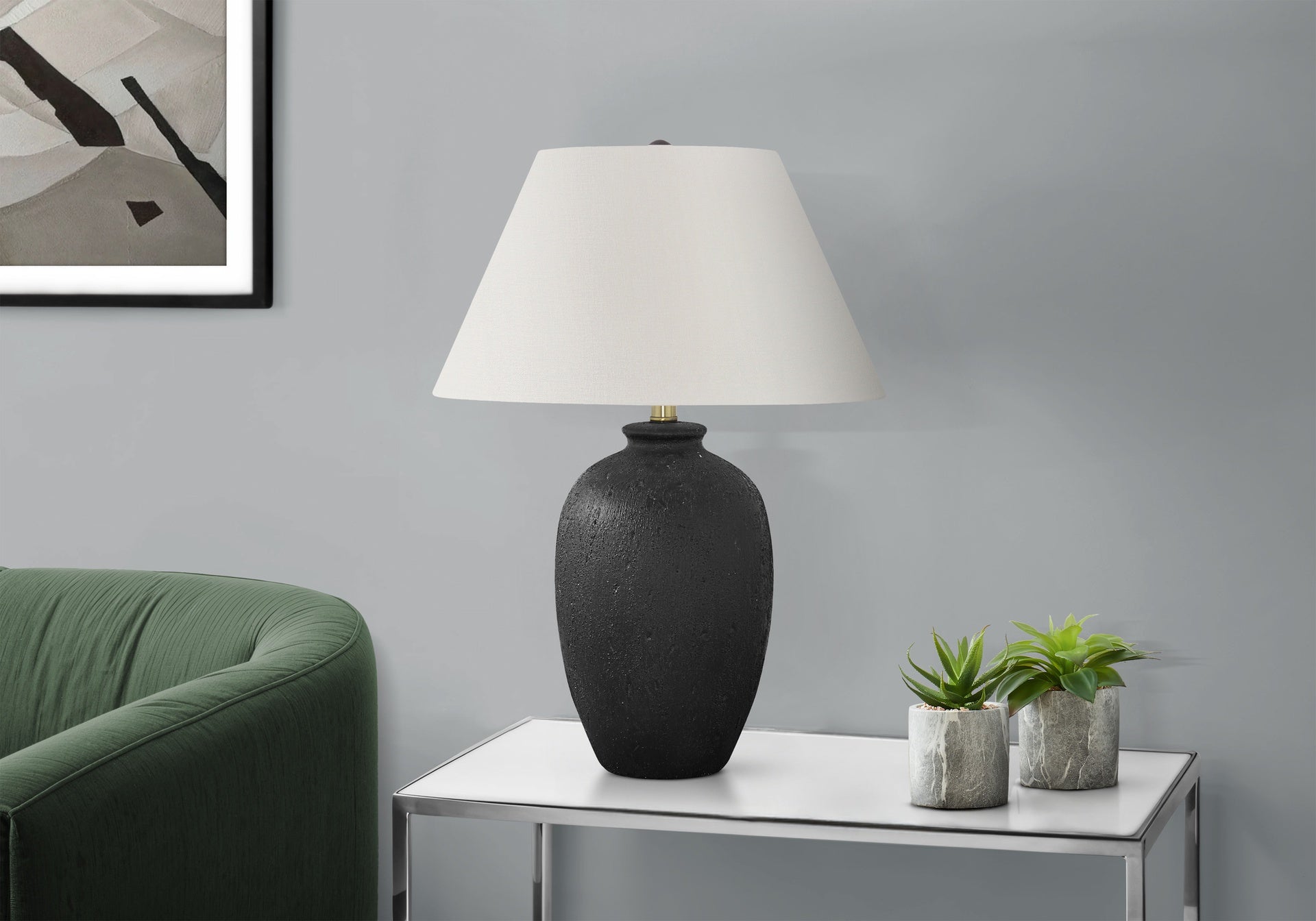 Lighting, 24"h, Table Lamp, Black Ceramic, Ivory / Cream Shade, Modern