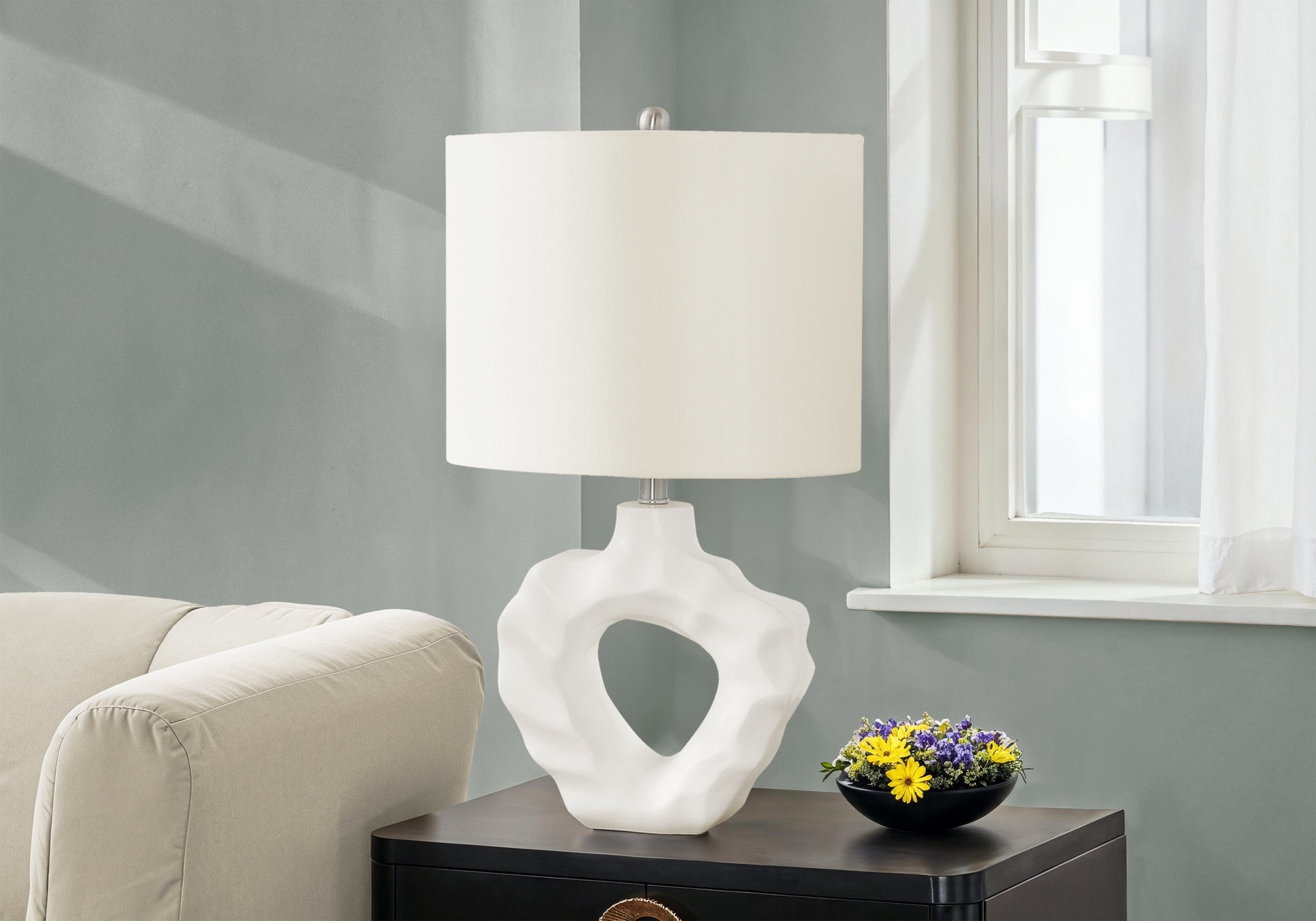 Lighting, 25"h, Table Lamp, Cream Resin, Ivory / Cream Shade, Modern