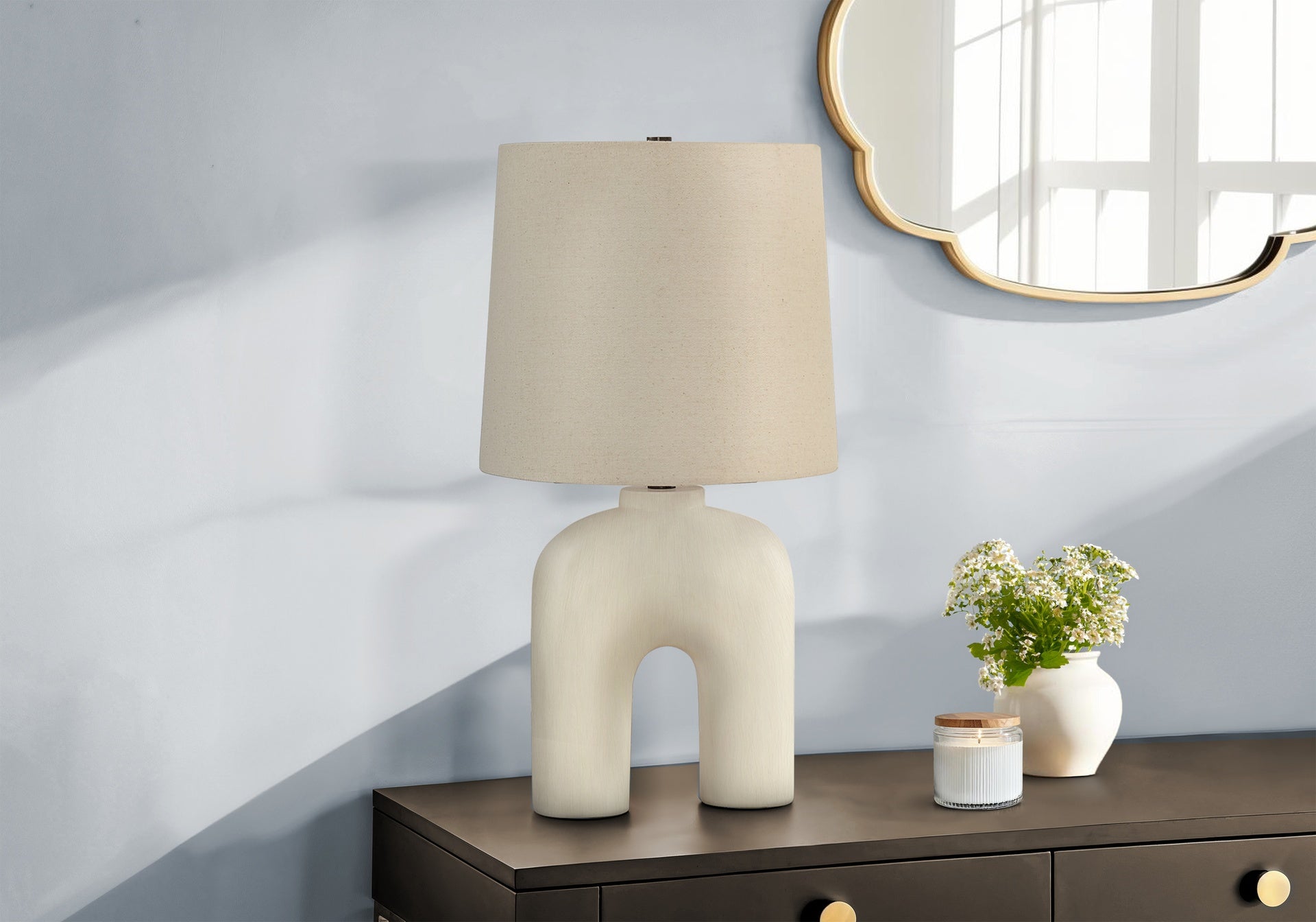 Lighting, 25"h, Table Lamp, Cream Resin, Beige Shade, Modern