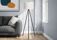 Lighting, 63"h, Floor Lamp, Black Metal, Ivory / Cream Shade, Contemporary