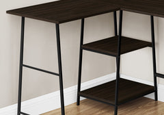 Computer Desk, Home Office, Corner, Storage Shelves, 48"l, L Shape, Work, Laptop, Brown Laminate, Black Metal, Contemporary, Modern
