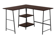 Computer Desk, Home Office, Corner, Storage Shelves, 48"l, L Shape, Work, Laptop, Brown Laminate, Black Metal, Contemporary, Modern