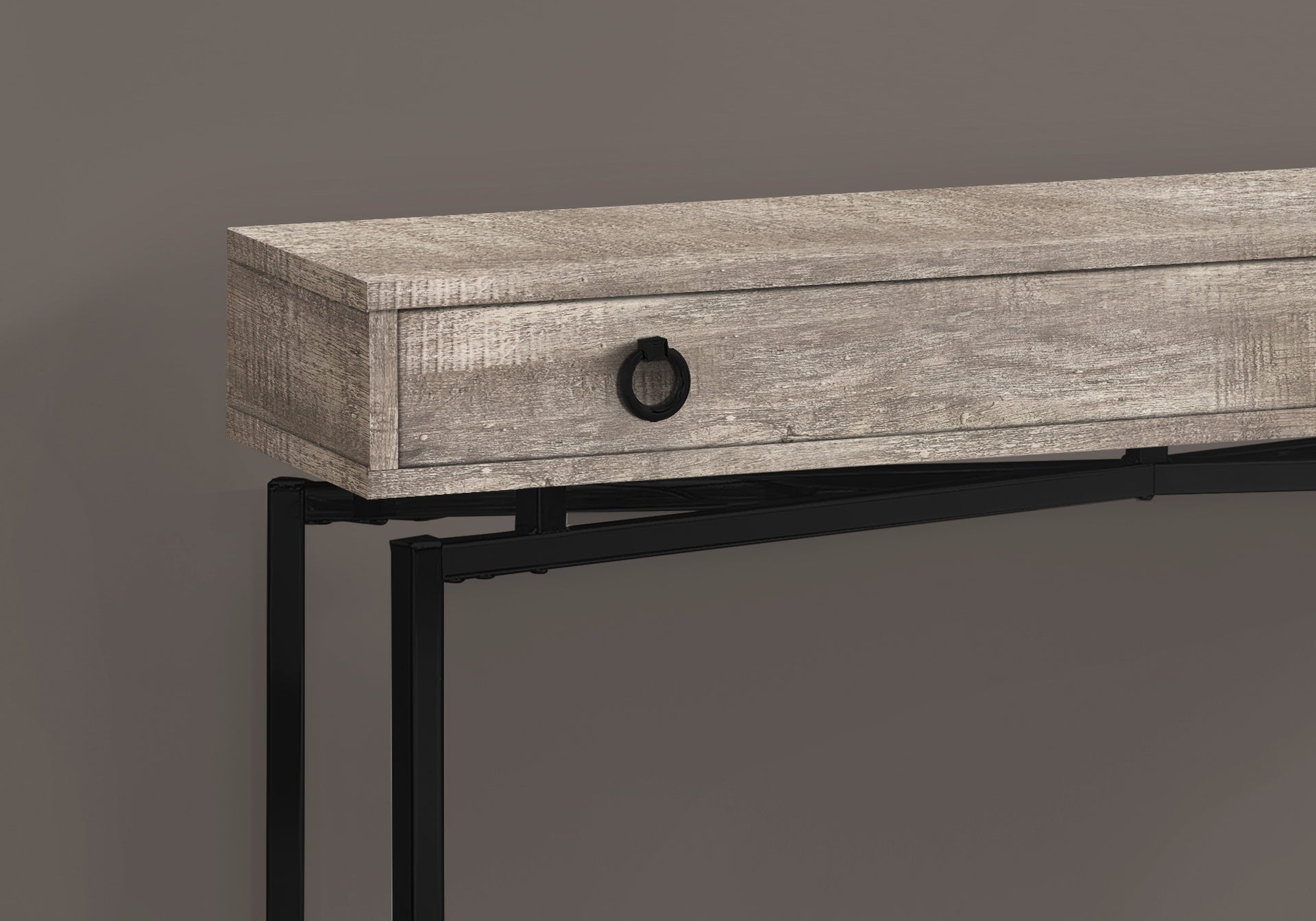 Accent Table, Console, Entryway, Narrow, Sofa, Storage Drawer, Living Room, Bedroom, Beige Laminate, Black Metal, Contemporary, Modern