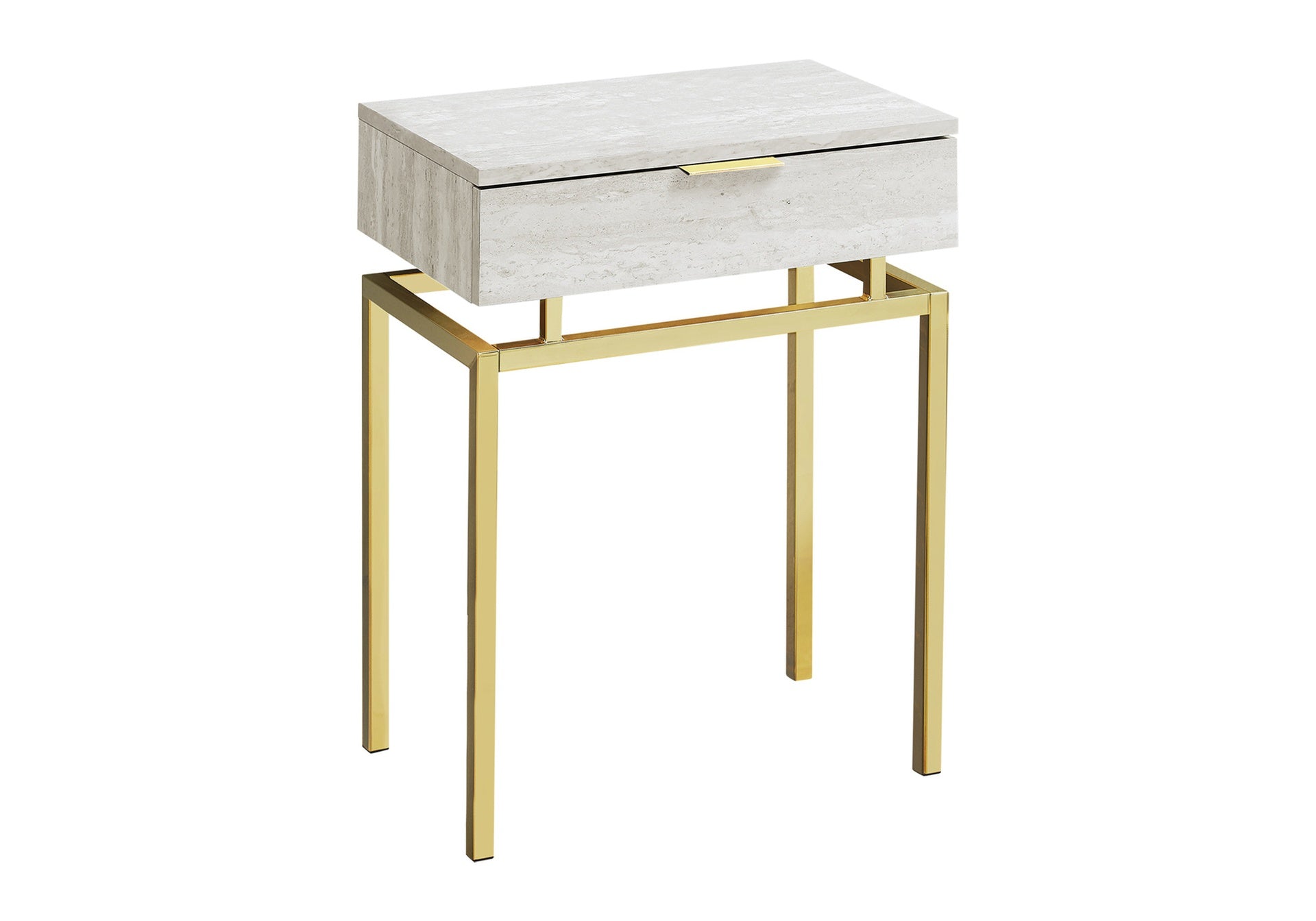 Accent Table, Side, End, Nightstand, Lamp, Storage Drawer, Living Room, Bedroom, Beige Marble Look Laminate, Gold Metal, Contemporary, Modern