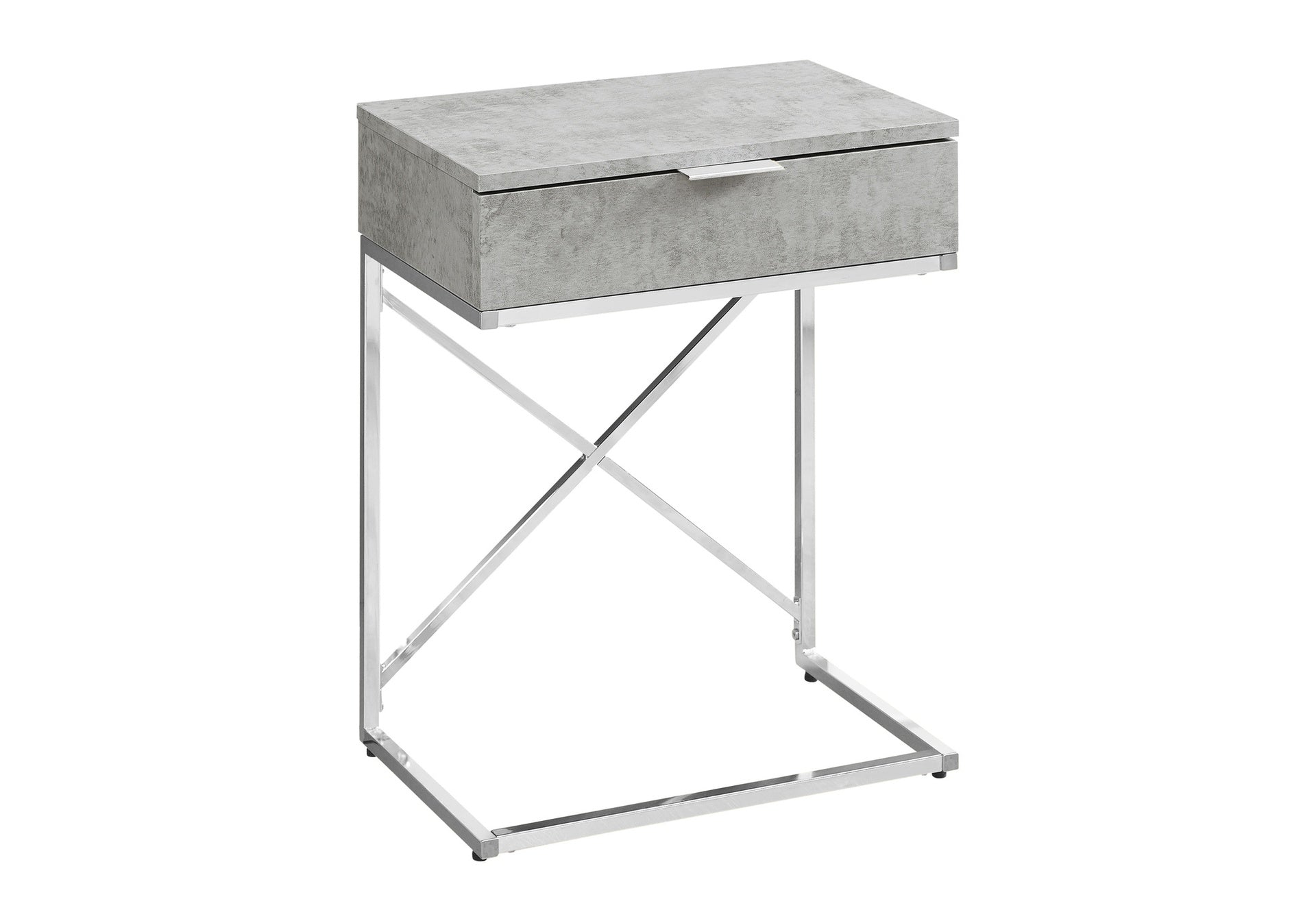 Accent Table, Side, End, Nightstand, Lamp, Storage Drawer, Living Room, Bedroom, Grey Laminate, Chrome Metal, Contemporary, Modern