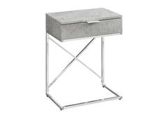 Accent Table, Side, End, Nightstand, Lamp, Storage Drawer, Living Room, Bedroom, Grey Laminate, Chrome Metal, Contemporary, Modern