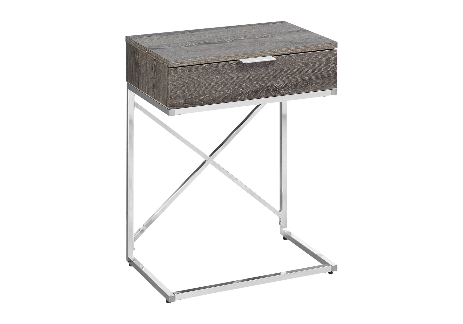 Accent Table, Side, End, Nightstand, Lamp, Storage Drawer, Living Room, Bedroom, Brown Laminate, Chrome Metal, Contemporary, Modern