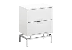 Accent Table, Side, End, Nightstand, Lamp, Storage Drawer, Living Room, Bedroom, Glossy White Laminate, Chrome Metal, Contemporary, Modern