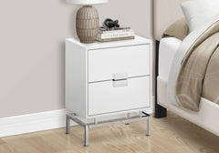 Accent Table, Side, End, Nightstand, Lamp, Storage Drawer, Living Room, Bedroom, Glossy White Laminate, Chrome Metal, Contemporary, Modern