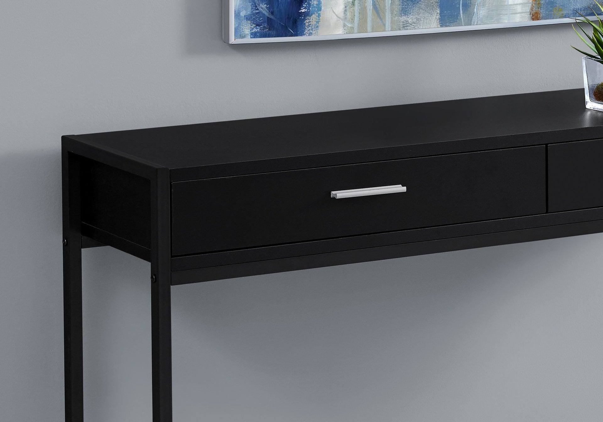 Accent Table, Console, Entryway, Narrow, Sofa, Storage Drawer, Living Room, Bedroom, Black Laminate, Black Metal, Contemporary, Modern