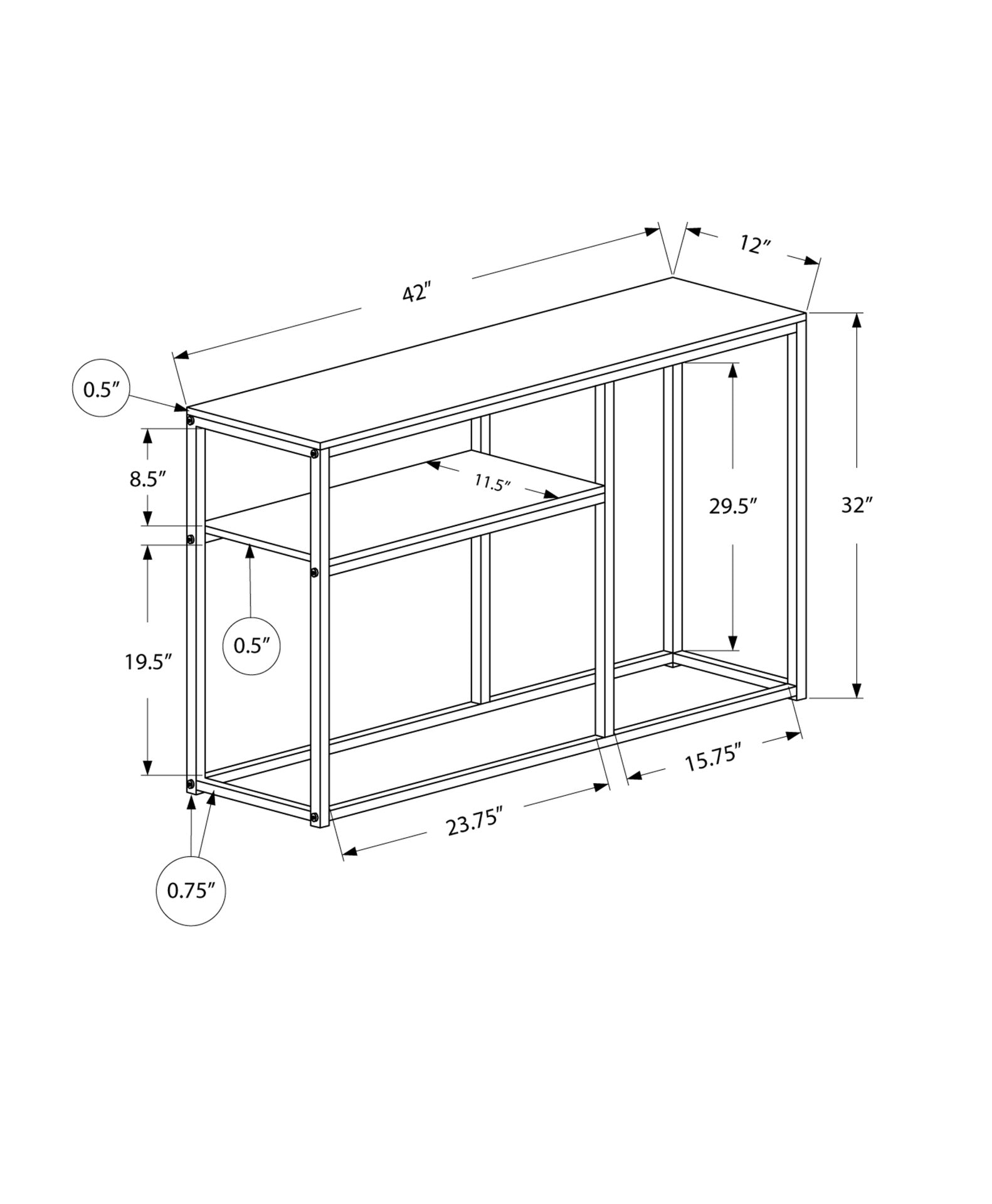 Accent Table, Console, Entryway, Narrow, Sofa, Living Room, Bedroom, Grey Laminate, Black Metal, Contemporary, Modern