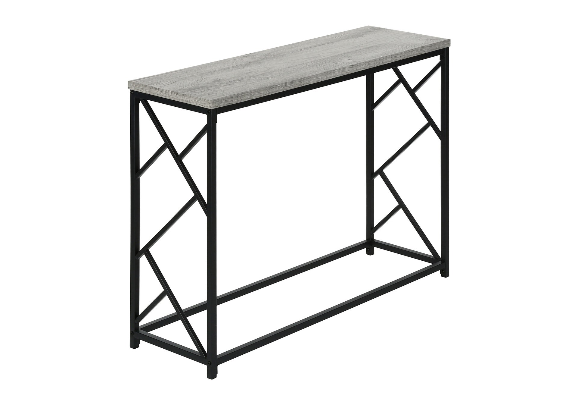Accent Table, Console, Entryway, Narrow, Sofa, Living Room, Bedroom, Grey Laminate, Black Metal, Contemporary, Modern