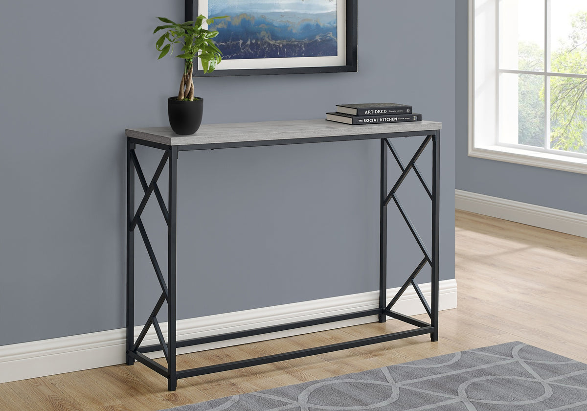 Accent Table, Console, Entryway, Narrow, Sofa, Living Room, Bedroom, Grey Laminate, Black Metal, Contemporary, Modern