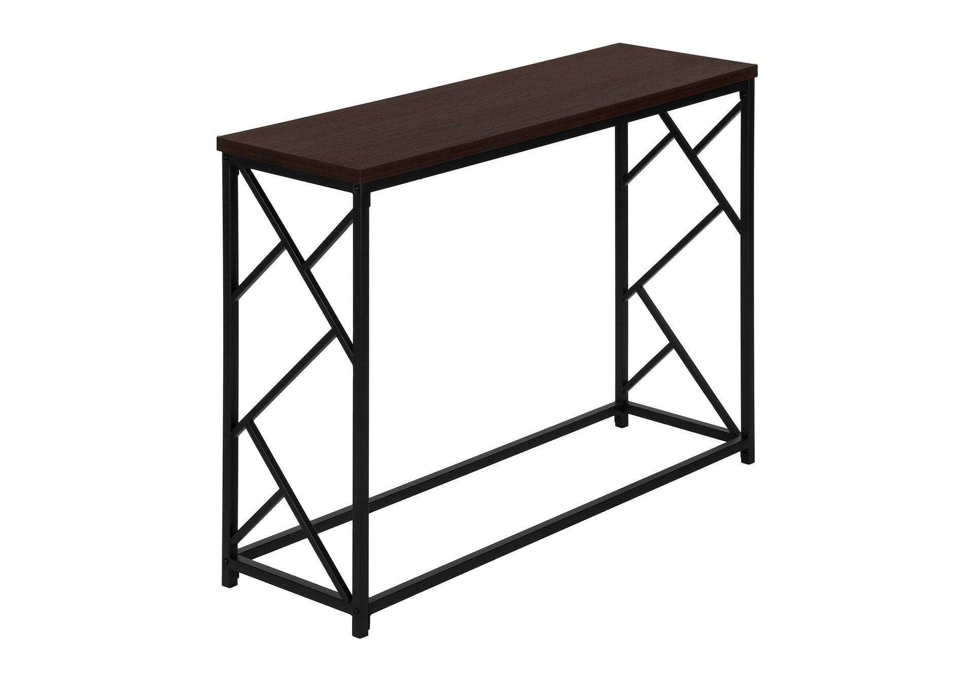 Accent Table, Console, Entryway, Narrow, Sofa, Living Room, Bedroom, Brown Laminate, Black Metal, Contemporary, Modern