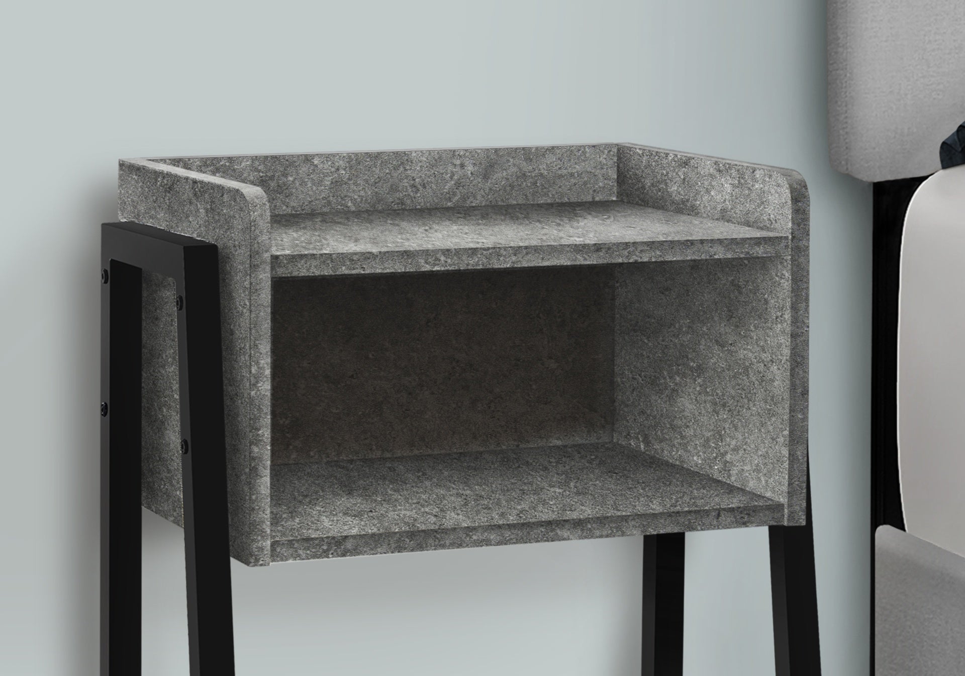 Accent Table, Side, End, Nightstand, Lamp, Living Room, Bedroom, Grey Laminate, Black Metal, Contemporary, Modern