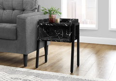 Accent Table, Side, End, Nightstand, Lamp, Living Room, Bedroom, Black Marble Look Laminate, Black Metal, Contemporary, Modern