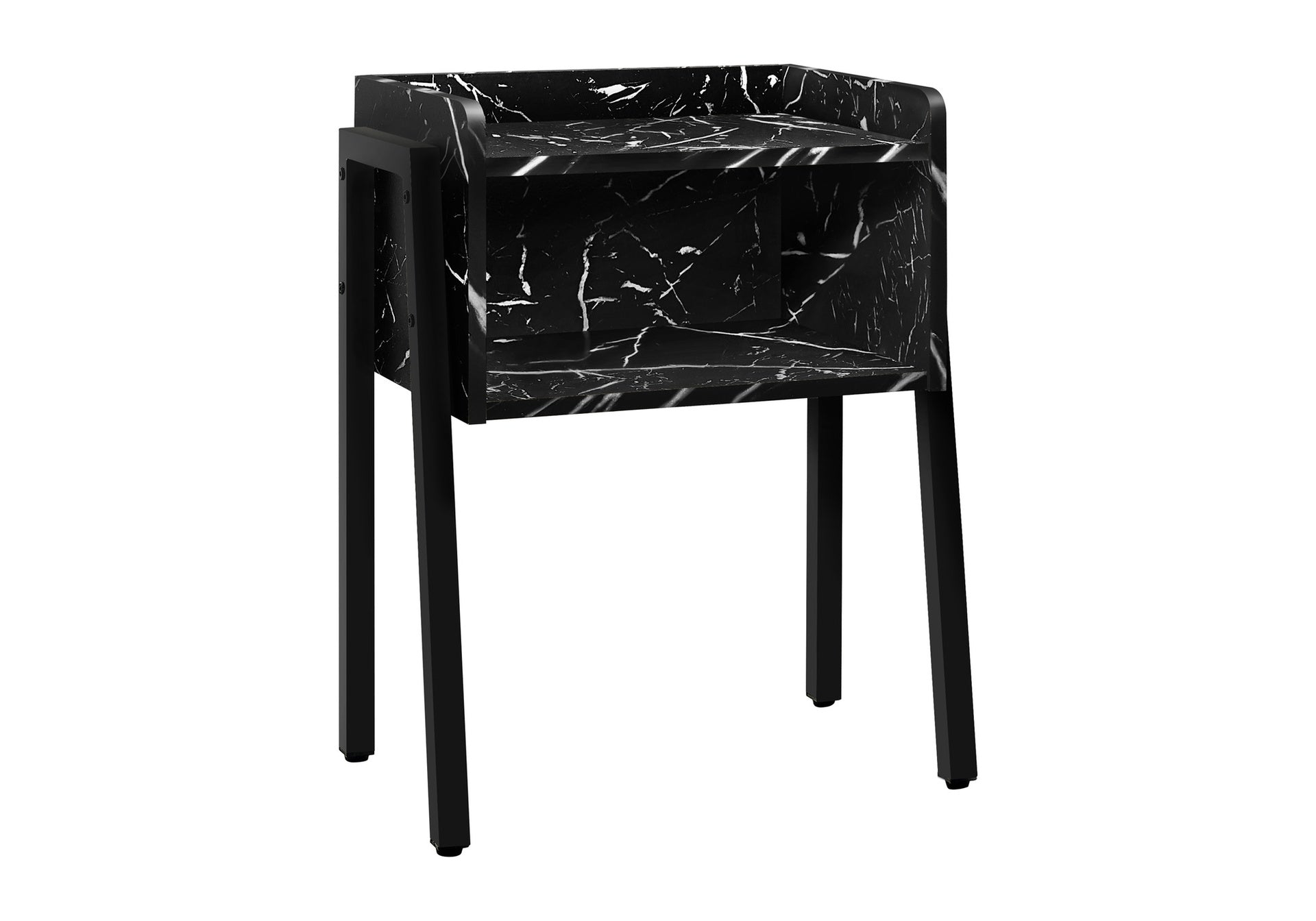 Accent Table, Side, End, Nightstand, Lamp, Living Room, Bedroom, Black Marble Look Laminate, Black Metal, Contemporary, Modern