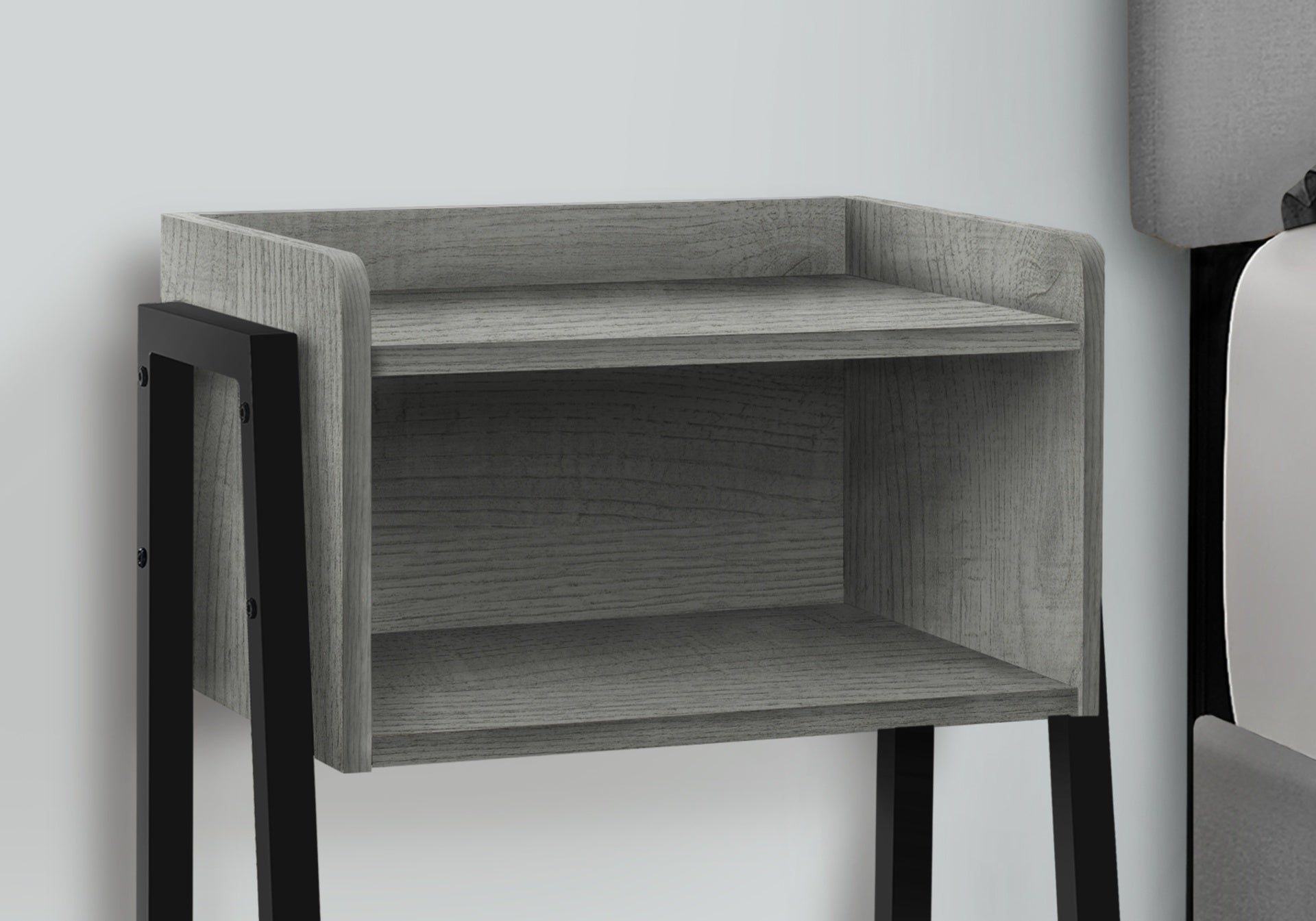 Accent Table, Side, End, Nightstand, Lamp, Living Room, Bedroom, Grey Laminate, Black Metal, Contemporary, Modern