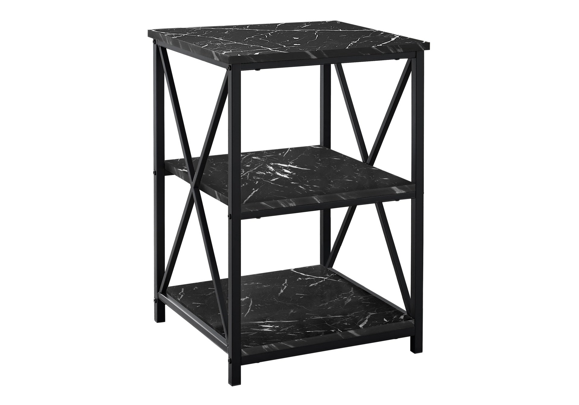 Accent Table, Side, End, Nightstand, Lamp, Living Room, Bedroom, Black Marble Look Laminate, Black Metal, Contemporary, Modern