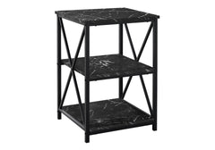 Accent Table, Side, End, Nightstand, Lamp, Living Room, Bedroom, Black Marble Look Laminate, Black Metal, Contemporary, Modern