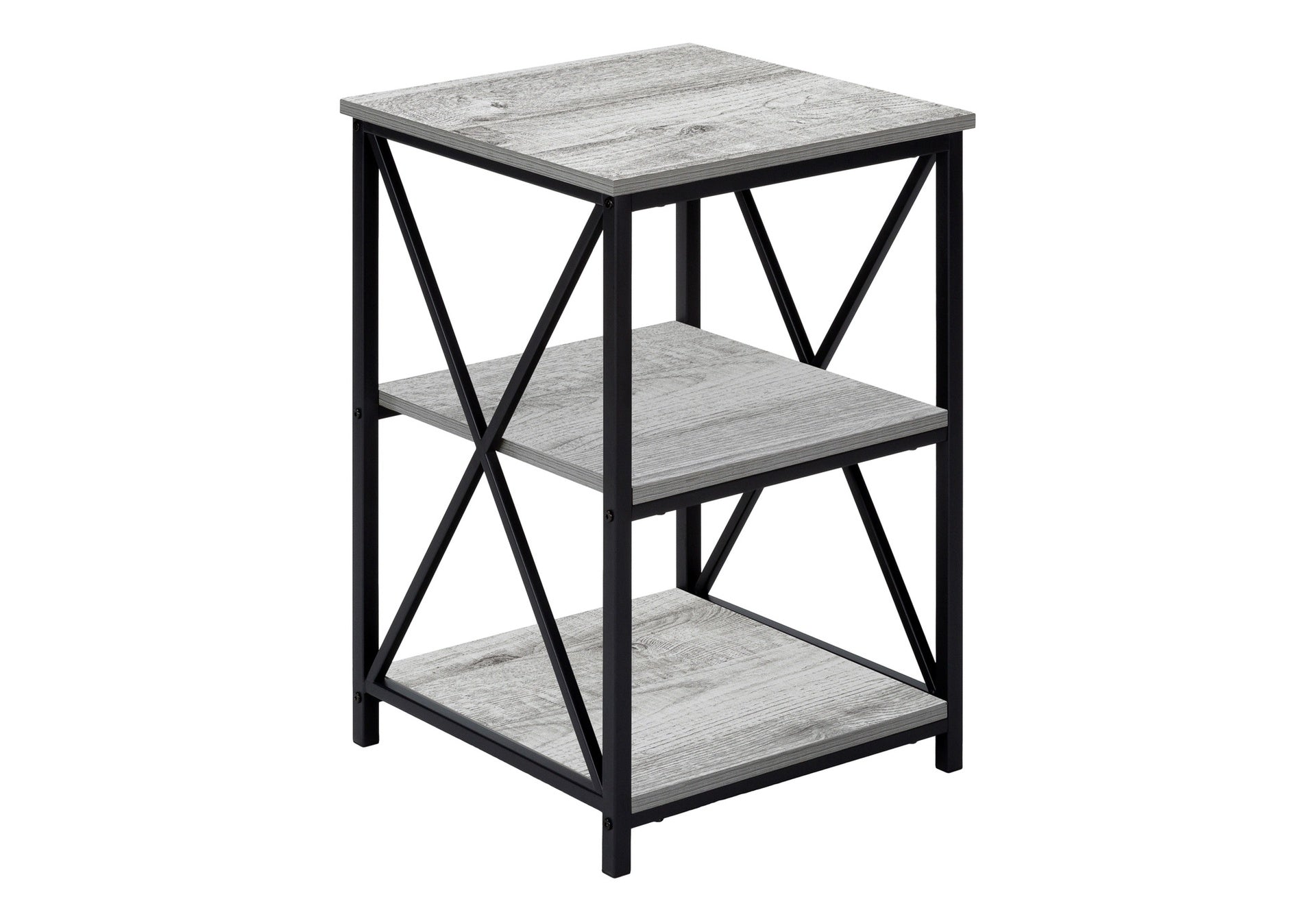 Accent Table, Side, End, Nightstand, Lamp, Living Room, Bedroom, Grey Laminate, Black Metal, Contemporary, Modern