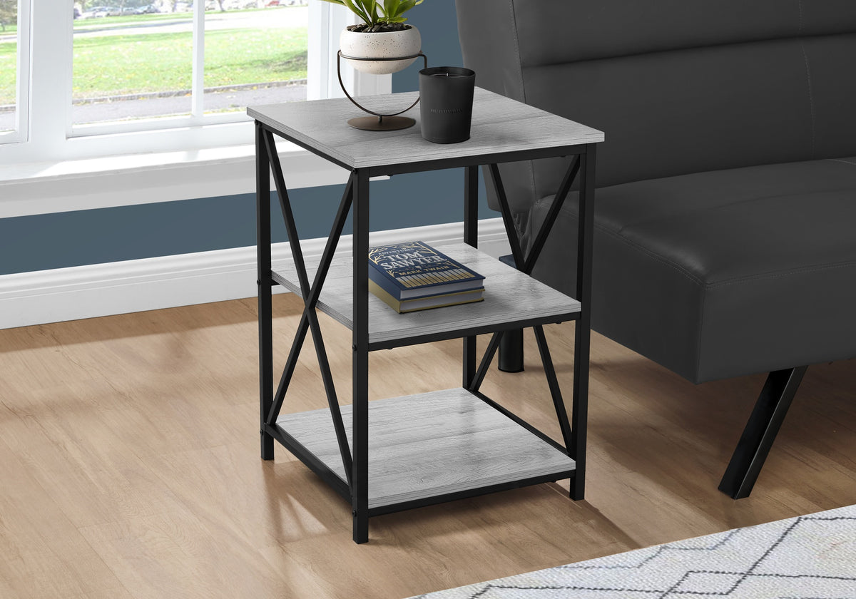 Accent Table, Side, End, Nightstand, Lamp, Living Room, Bedroom, Grey Laminate, Black Metal, Contemporary, Modern