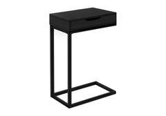 Accent Table, C-shaped, End, Side, Snack, Storage Drawer, Living Room, Bedroom, Black Laminate, Black Metal, Contemporary, Modern